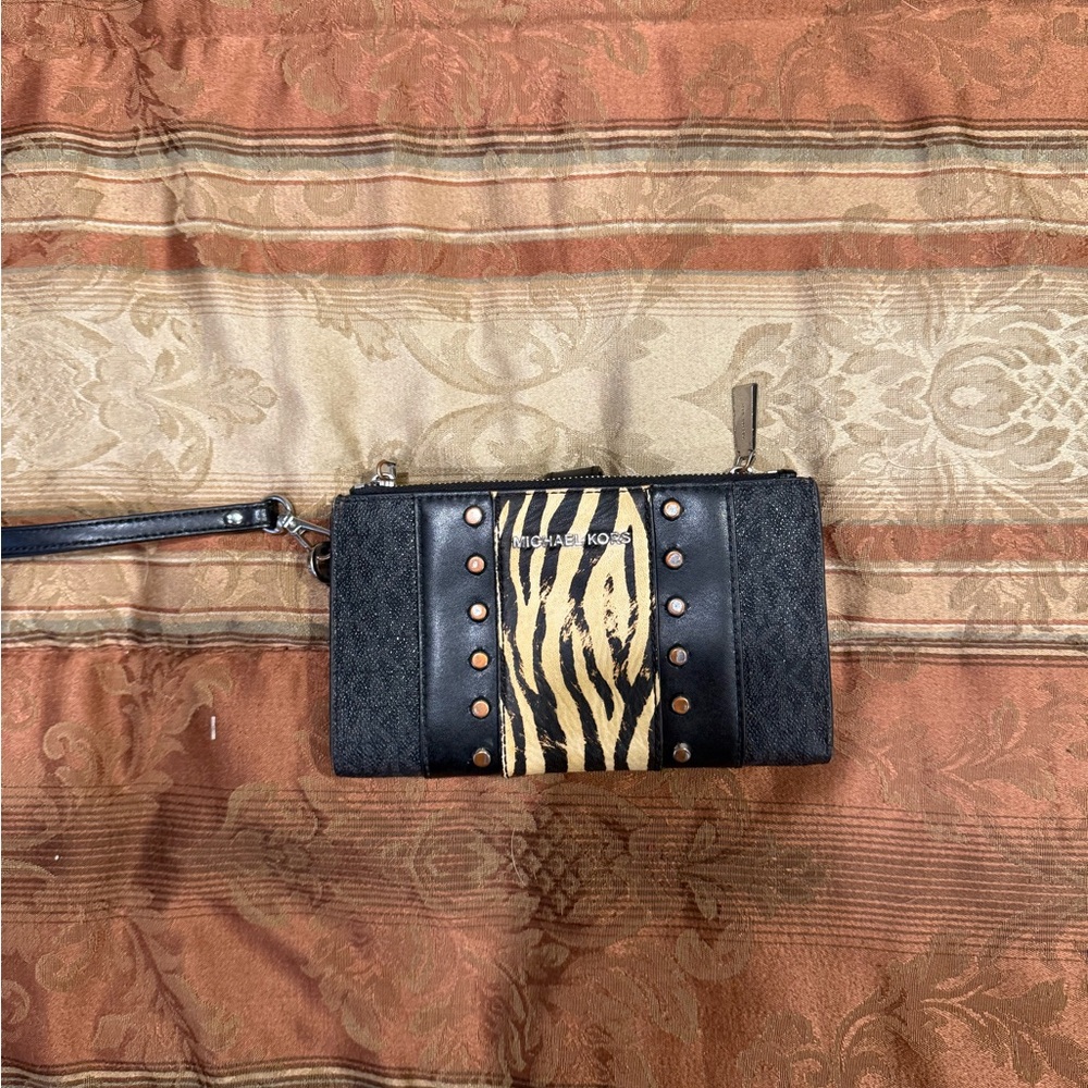 Michael Kors Black and Zebra Print Wristlet
